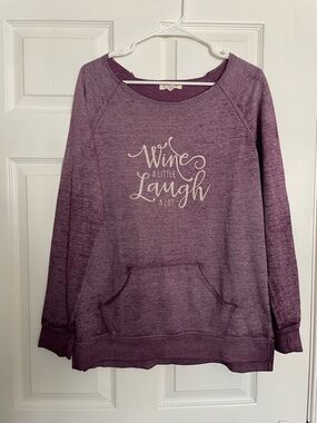 Purple "Wine a Little Laugh a Lot" Pullover Sweatshirt Z by Zobha Size Large